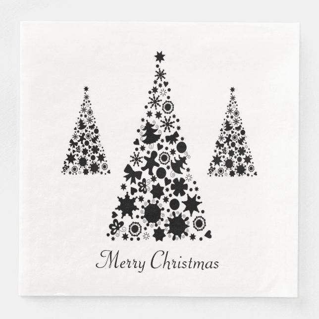 Modern Black Christmas Tree Pattern Napkin (Front)