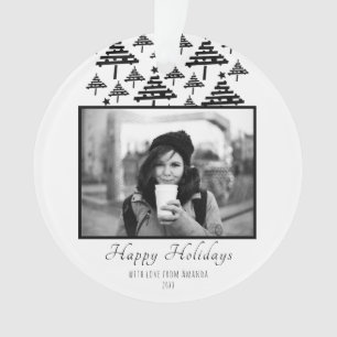 Modern Black Christmas Tree Photo Holiday Ornament