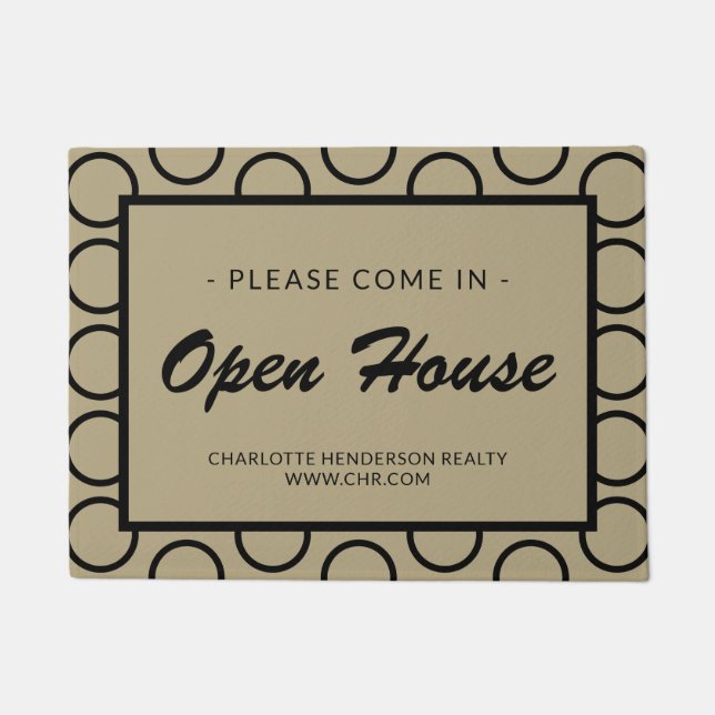 Modern Black Circle Real Estate Open House Doormat (Front)
