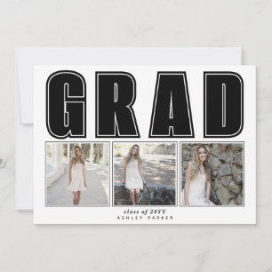 Modern black Class of 2025 GRAD graduation photo Announcement
