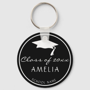 Modern Black Class of and Graduate Name Graduation Key Ring