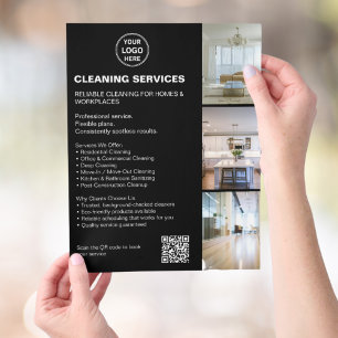 Modern Black Cleaning Services Photo Logo QR Flyer