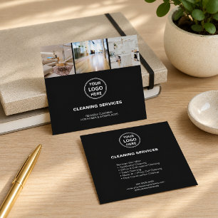 Modern Black Cleaning Services Photo Logo Square Business Card