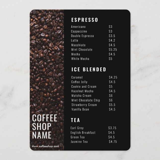 Modern Black Coffee Shop Menu (Front)