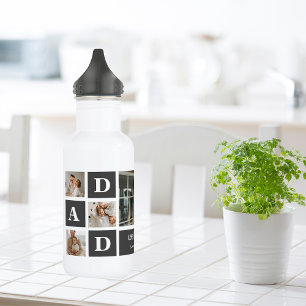 Modern Black Collage Photo Dad Best Gift 532 Ml Water Bottle