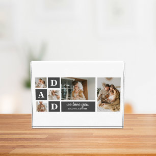 Modern Black Collage Photo Dad Best Gift Block