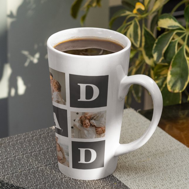  Modern Black | Collage Photo | Dad Best Gift  Latte Mug (Creator Uploaded)