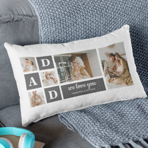  Modern Black   Collage Photo   Dad Best Gift  Lumbar Cushion