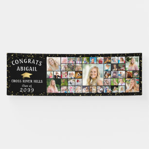 Modern Black CONGRATS GRAD 45 Photo Collage Banner