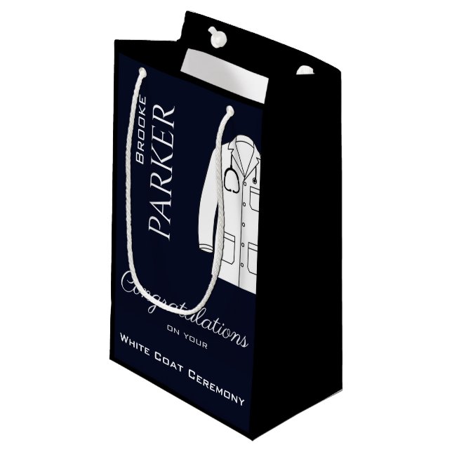 Modern Black Congratulations White Coat Ceremony  Small Gift Bag (Front Angled)