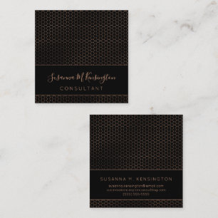 Modern Black Copper Gold Foil Hexagon Geometric Square Business Card