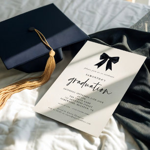 Modern Black Coquette Bow Graduation Party Invitation