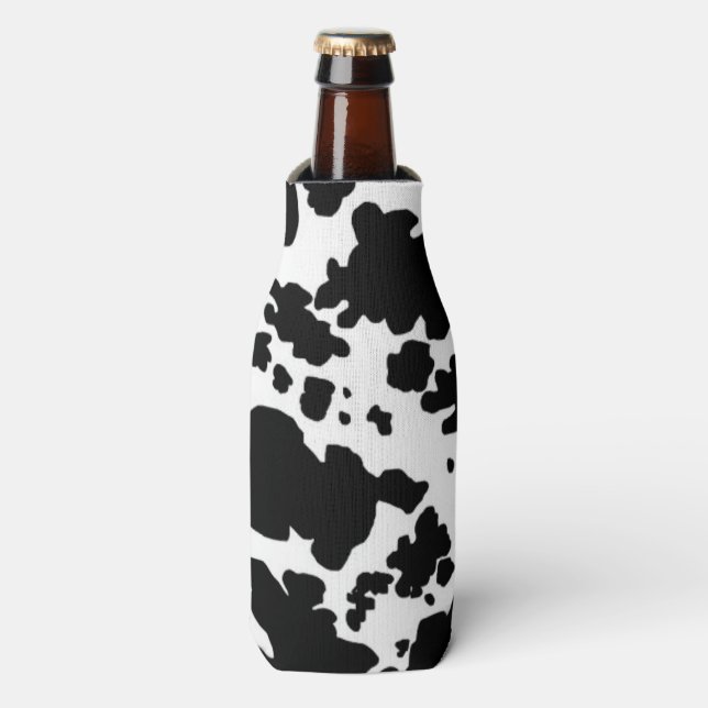 Modern Black Cow Spots Print  Bottle Cooler (Bottle Front)