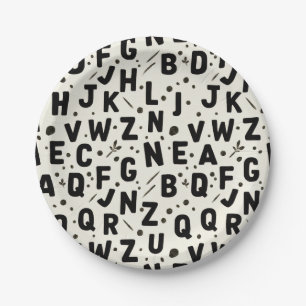 Modern Black & Cream Alphabet Paper Plate