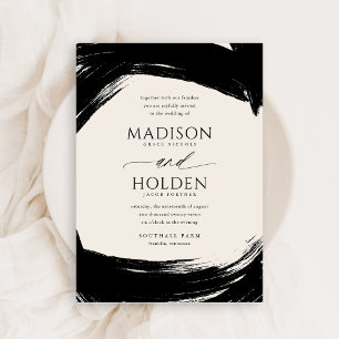 Modern Black Cream Paint Calligraphy Wedding Invitation