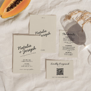 Modern Black Cream Retro Whimsical Script Wedding Invitation