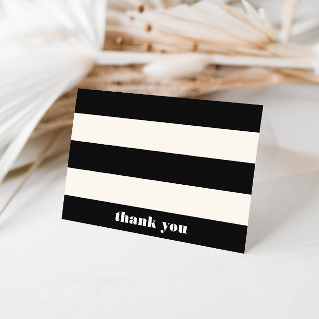 Modern Black & Cream Stripe Thank You Card (Creator Uploaded)