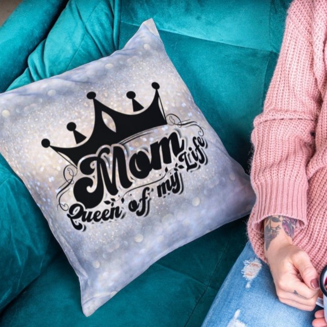 Modern Black Crown, MOM Queen of my life  Cushion (Creator Uploaded)