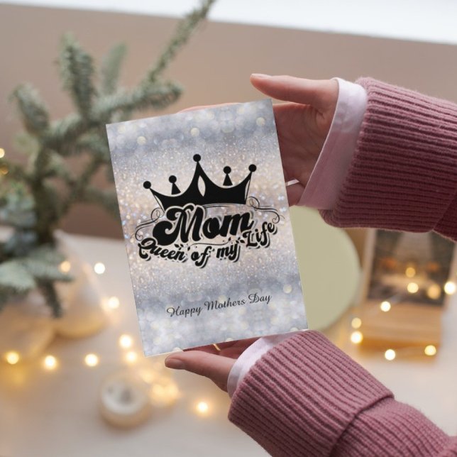 Modern Black Crown, MOM Queen of my life Folded Note Card (Creator Uploaded)
