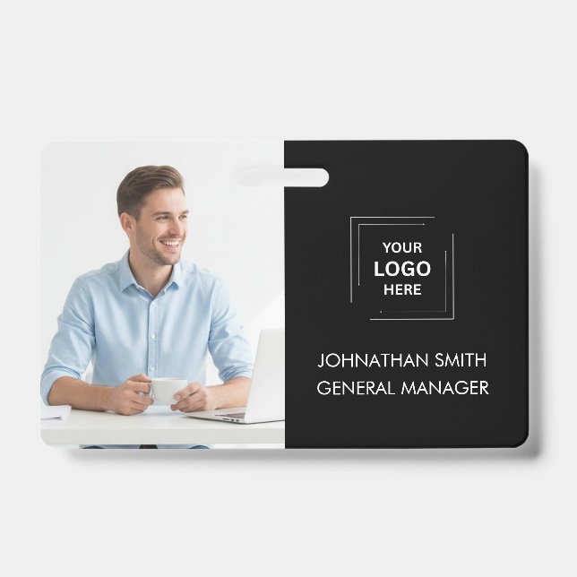 Modern Black Custom Employee photo Id Badge (Front)