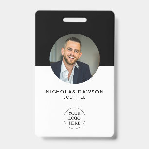Modern Black Custom Employee Photo ID Card QR Badge