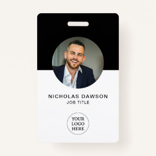 Modern Black Custom Employee Photo ID Card QR ID Badge