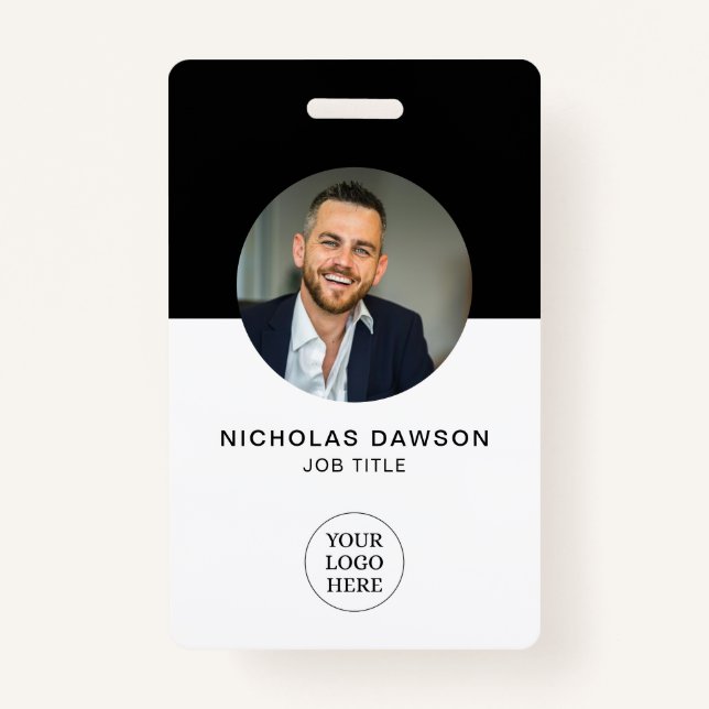 Modern Black Custom Employee Photo ID Card QR ID Badge (Front)