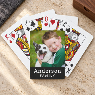 Modern Black Custom Family Name Photo Playing Cards