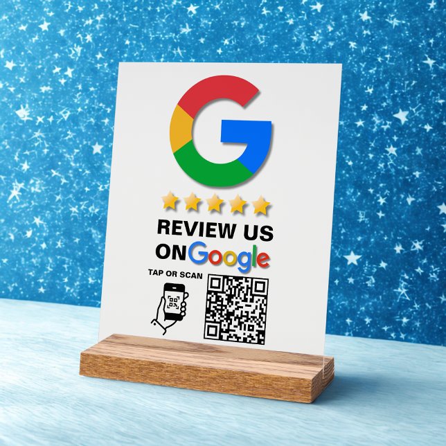 Modern Black Custom Logo and QR Code Google Review Acrylic Sign (Creator Uploaded)