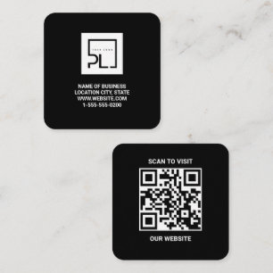 Modern Black Custom Logo and QR Code Square Busine Business Card