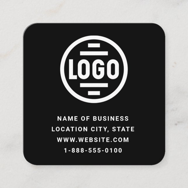 Modern Black Custom Logo and QR Code Square Busine Business Card (Front)
