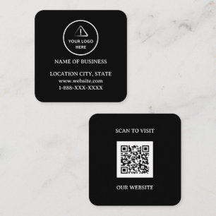 Modern Black Custom Logo and QR Code Square Business Card