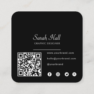 Modern Black Custom Logo and QR Code Square Business Card