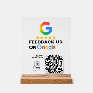 Modern Black Custom Logo QR Code Review Sign