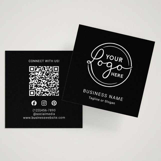 Modern Black Custom Logo QR Code Square Business Card (Creator Uploaded)