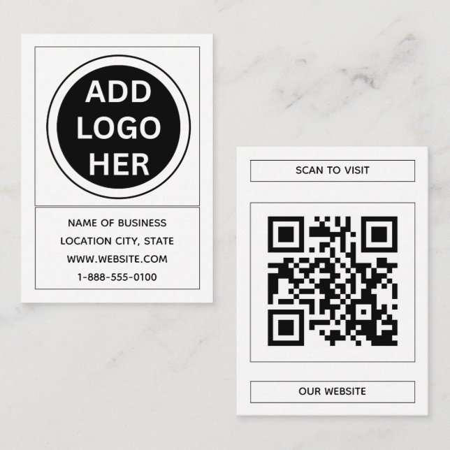 Modern Black Custom Logo & QR Code Square Business Card (Front/Back)