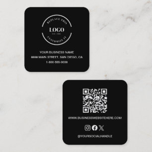 Modern Black custom logo website QR code square Square Business Card