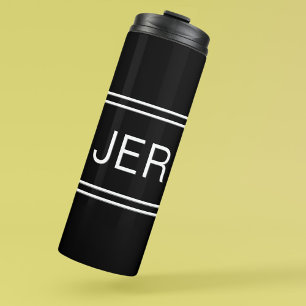 Modern Black Custom Monogram Stylish Initials Thermal Tumbler