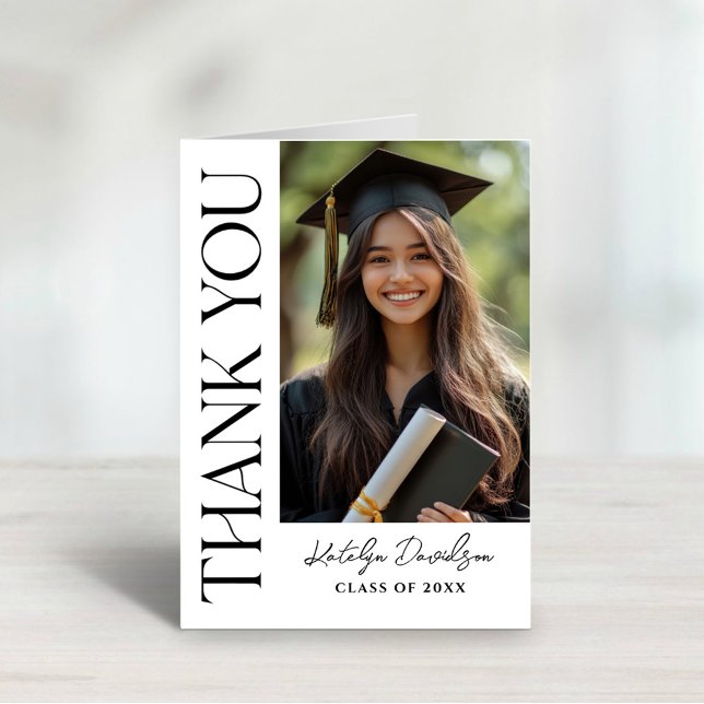 Modern Black Custom Photo Graduation Thank You Card (Creator Uploaded)