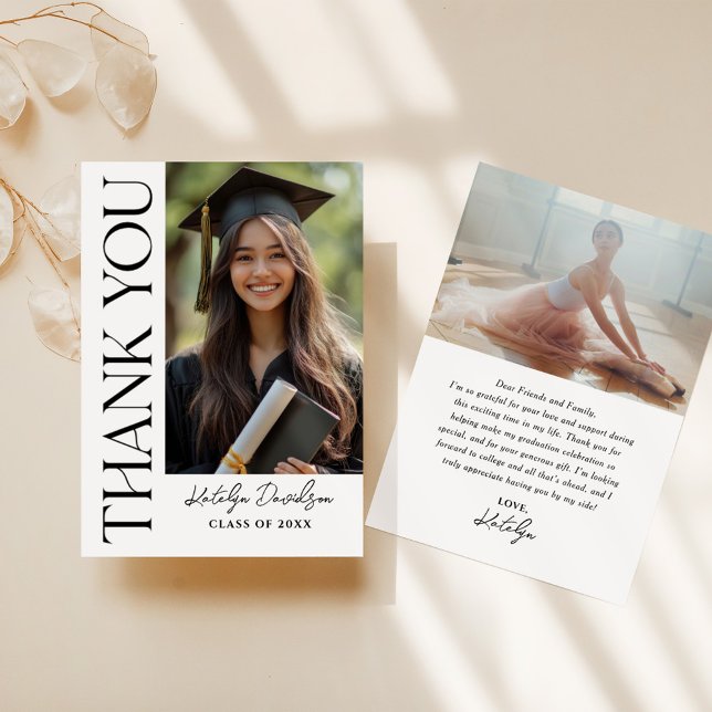 Modern Black Custom Photo Graduation Thank You Card (Creator Uploaded)