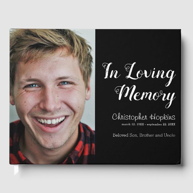Modern Black Custom Photo In Loving Memory Guest Book (Front)