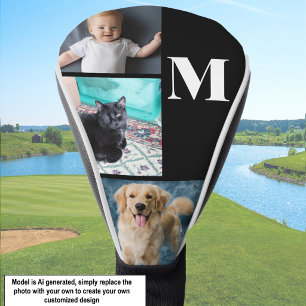 Modern Black Custom Photo Template Monogram Golf Head Cover