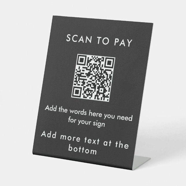 Modern Black Custom Text Scan to Pay QR Code Sign (Front)
