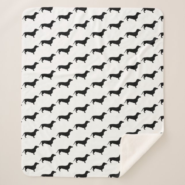 Modern Black Dachshund Wiener Dogs Sherpa Blanket (Front)