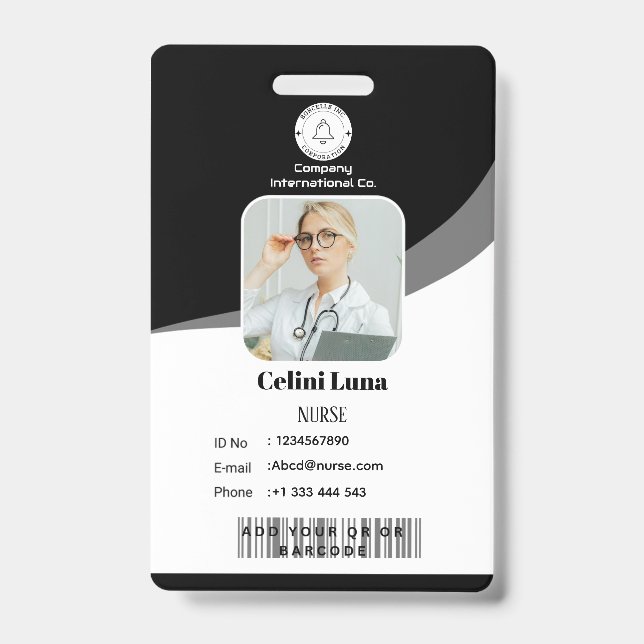 Modern Black Design with EMT Barcode Integration ID Badge (Front)
