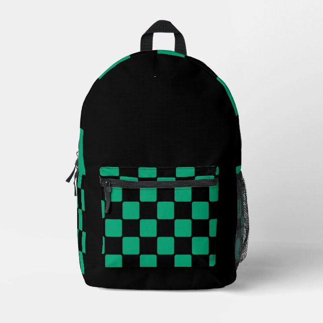 Modern Black Design with Green & Blue  Printed Backpack (Front)