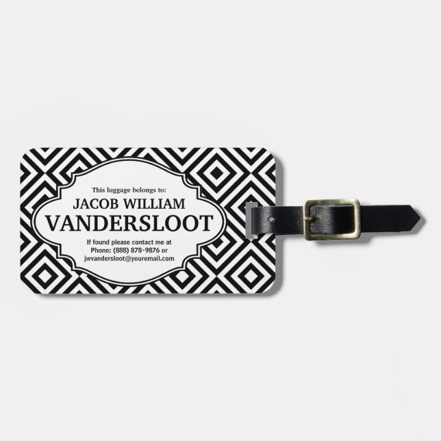 Modern Black Diamond Pattern Identify Tag (Front Horizontal)