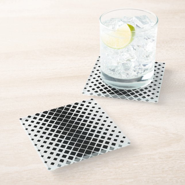 Modern Black Dissolving Square Block Pattern Glass Coaster (Angled)