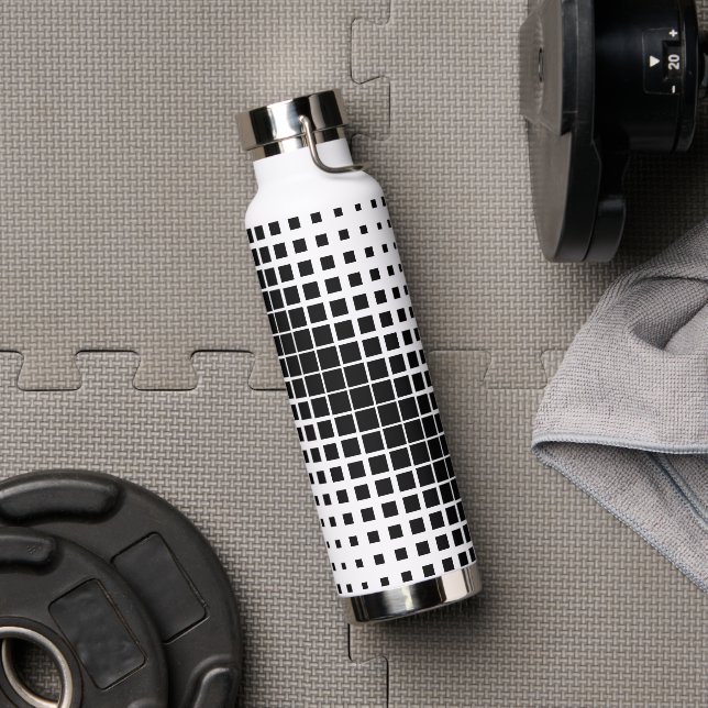 Modern Black Dissolving Square Block Pattern Water Bottle (Gym)