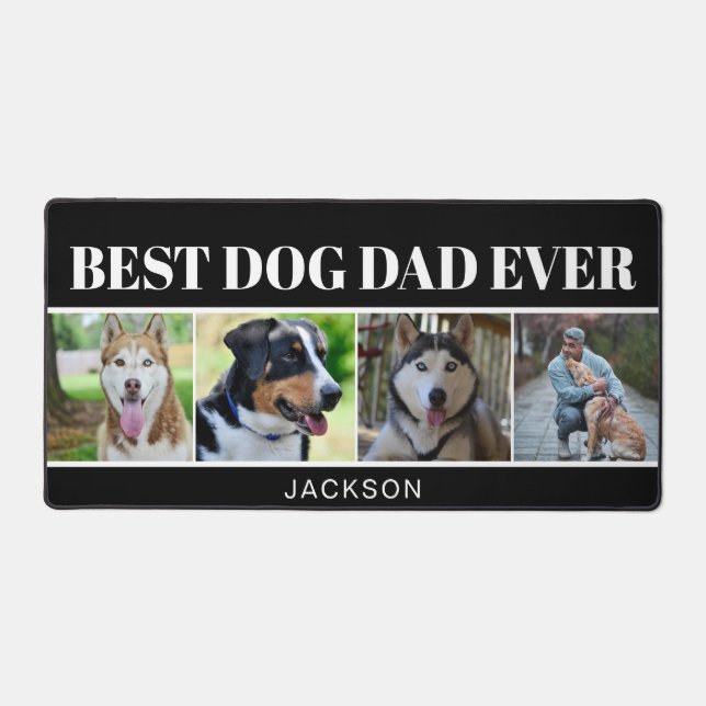 Modern Black Dog Dad Four Photo Collage  Desk Mat (Front)